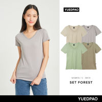 LA: Yuedpao แท้100% ไม่ย้วย ไม่หด ไม่ต้องรีด ผ้านุ่มใส่สบายมาก เสื้อยืดเปล่า เสื้อยืดคอวีผู้หญิง set Set Forest