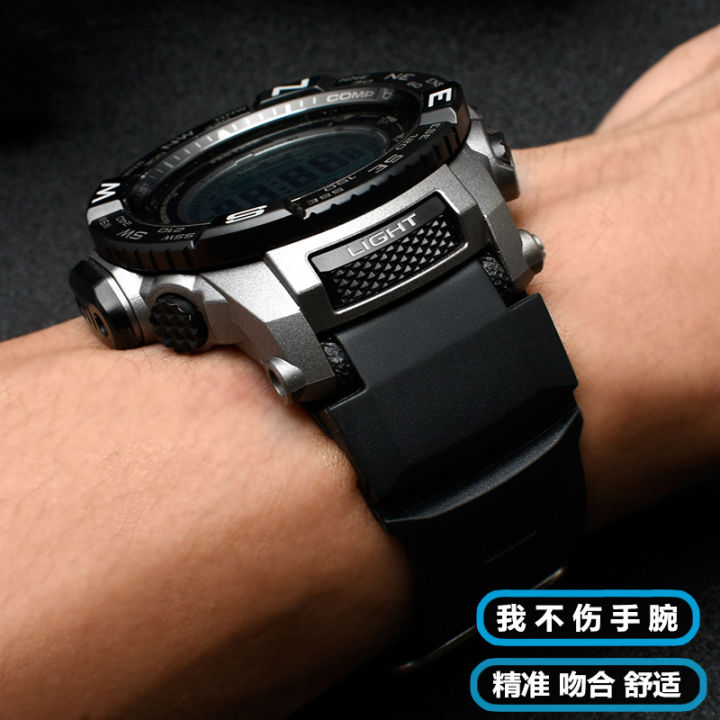 สายรัดข้อมือยางสำหรับ-prw350025005100-prg-260270550250เปลี่ยนสร้อยข้อมือสีดำ-watch-bands-สายรัดซิลิโคน