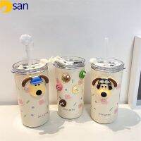 Dsan ถ้วยสแตนเลสเก็บความร้อนพร้อมหลอด (ของขวัญฟรี) 500มล. ถ้วยกาแฟพกพาการ์ตูนน่ารัก Nsulated ร้อนและกระบอกน้ำเก็บความเย็นเด็กผู้หญิงเด็กของขวัญวันหยุด