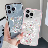 เคสป้องกันสำหรับ OPPO Reno8 Z 5G Reno7 Reno6 4G ลายกระต่ายแมวดอกไม้ขอบสี่เหลี่ยมกระต่ายกรอบเต็ม