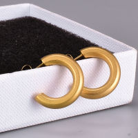 E59 Vintage Sandblast C- Shaped Earrings Titanium Steel Cold Wind Exaggerated Costume Ear-Ring Clip Elf Women