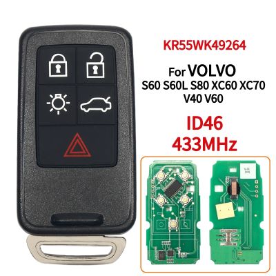 433Mhz FSK ID46 For Volvo XC60 S60 S60L V40 V60 S80 XC70 Remote Smart Car Key Case shell Fob Entry 5 Buttons FCCID KR55WK49264