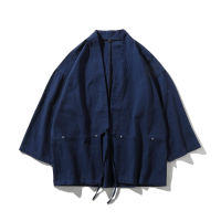 LAPPSTER Men Cotton Linen Harajuku Kimono 2021 Summer Mens Vintage Loose Shirts Male Summer Chinese Style Belt Kimono Cardigan