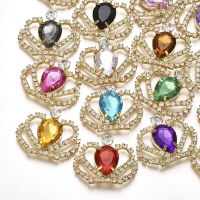 4pc Brass Cabochons with Acrylic Rhinestone and Glass Rhinestone Crown Golden Mixed Color 28~29x35~38x6mm