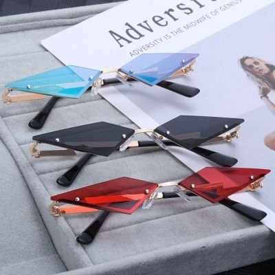 1PC Unisex Fashion Retro Rimless Sunglasses Diamond Shape True Film Sun Glasses UV400 Trending Vintage Streetwear Narrow Eyewear