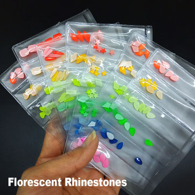 New 6 Grids Fluorescence Nail Art Rhinestone Shape style Glass Stones for 3D Crystal Nail DIY Decorations