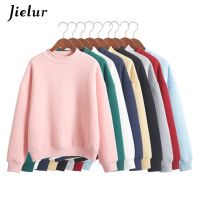 [ร้อน] Jielur ขายส่ง M-XXL น่ารักผู้หญิง H Oodies เสื้อสวมหัว9สีฤดูใบไม้ร่วงเสื้อฤดูหนาวหลวมขนแกะหนาถักเสื้อยืดหญิง