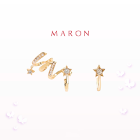 MARON✨ [ของแท้] Feo Stars Earrings Set ชุบสี Beige Gold ต่างหูหนีบ พลอยเพทายสีขาว เงินแท้925