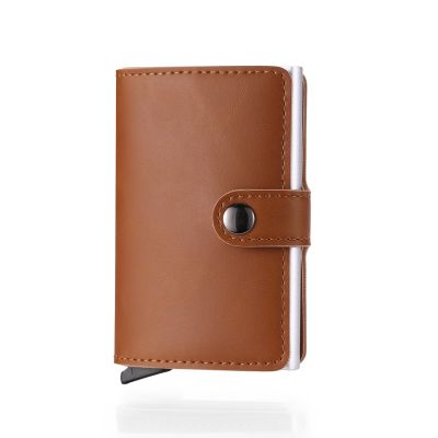 （Layor wallet）  Rfid Smart Vintage PU Leather Mini Metal Wallet For Men Automatic Business Credit Card Holder Id Badge Holder Card Case