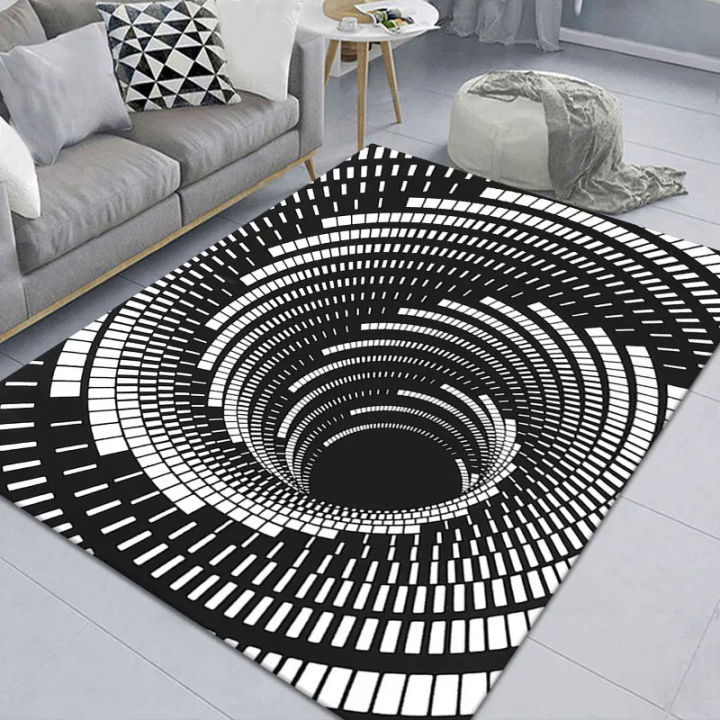 vortex-illusion-พรมปูพื้น3d-trap-effect-bottomless-hole-พรมเรขาคณิตสีดำสีขาว-grid-ห้องนอนห้องนั่งเล่น-anti-slip-พรมปูพื้น