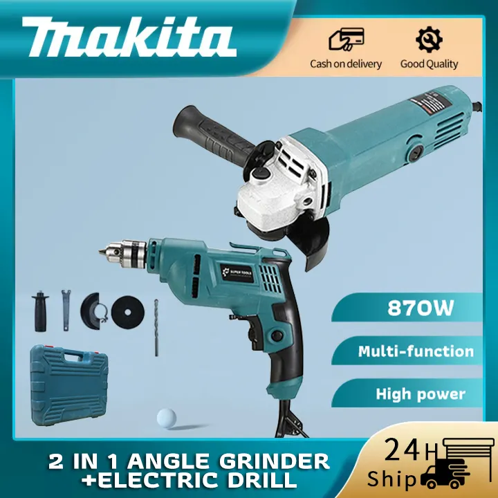 NEW MA KITA 2 in 1 electric hand Drill and Angle Grinder Set With Hard ...