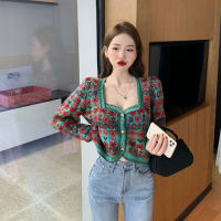 Autumn New Slim Vintage Square Neck Cardigan Short Coat Floral Embroidery Sweaters Fashion Temperament Chic Pull Femme Korean