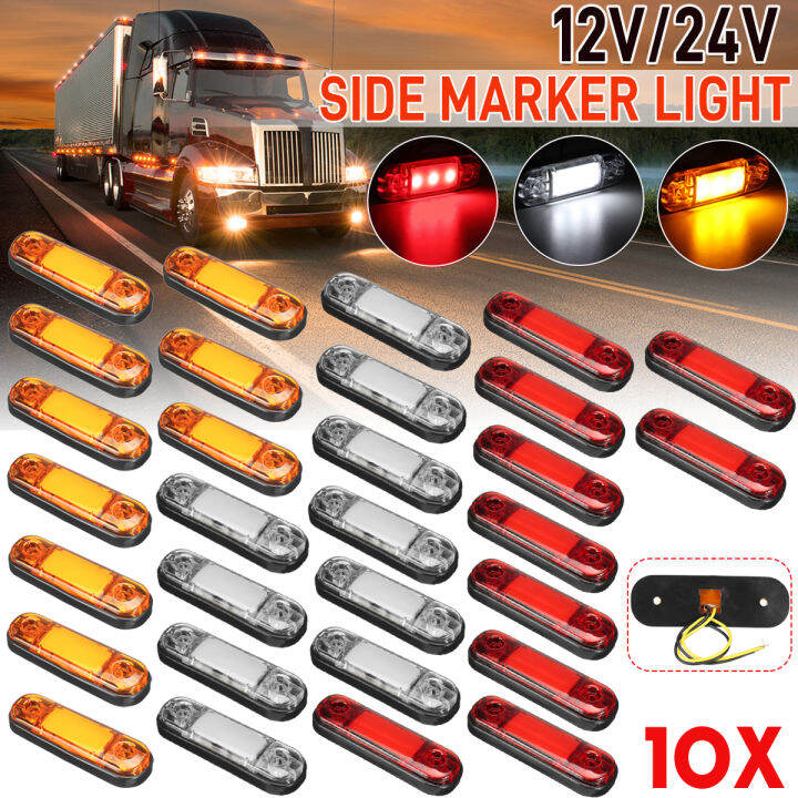 10Pcs 12V 24V LED Side Marker Lights Turn Signal Warning Light Car