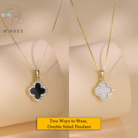 [WINDES]S925 Silver Four-Leaf Clover Necklace Double-Sided Shell Clavicle Chain Gift