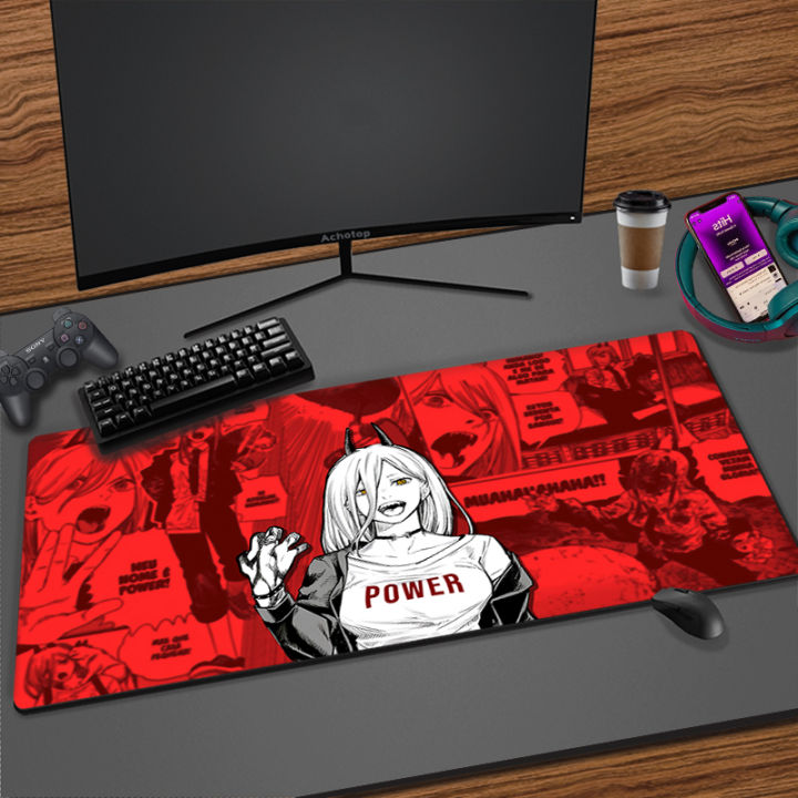 อะนิเมะ-mousepad-ล็อคขอบ-xxl-chainsaw-man-mouse-pad-gaming-อุปกรณ์เสริมยางควบคุมความเร็ว-mousemat-manga-player-โต๊ะ-mats