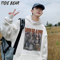 TIDE BEAR เสื้อคลุมลำลองทรงหลวมมีฮู้ดแฟชั่นของผู้ชายเสื้อกันหนาวพิมพ์ลาย