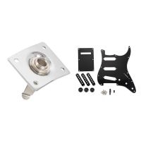 1x Chrome Plate Space E-Output Socket &amp; 1set Ply Black 11 Hole Sss Guitar Pickguard Strat Back Plate Pickup Covers