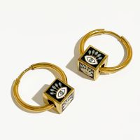 【YF】♕  Perisbox Multicolor Enamel Evil Beads Huggie Hoop Earrings 18K Gold Plated Tarnish Jewelry