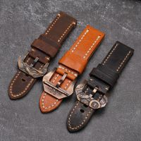 Hand-Folded Leather Watchband 20 22 24 26MM Vintage Bronze Leather Strap Suitable For PAM Pure Copper Buckle,