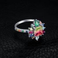 JewelryPalace New Arrival 4.6ct Nano Simulated Watermelon Tourmaline Created Ruby 925 Sterling Silver Halo Ring for Woman Girl