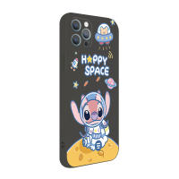 สำหรับ OPPO A16 A94 A53 A15 A12 AX7 A52 A72 A92 A74 A54 5G กรณี Happy Space น่ารัก Stitch คู่นักบินอวกาศจรวดกล้องเลนส์ป้องกันเลนส์กรอบขอบ