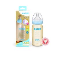 Natur Smart FlexiFlow PES ขวดนมคอกว้างสีชา 9oz (1 ขวด) พร้อมจุกไซร์ L