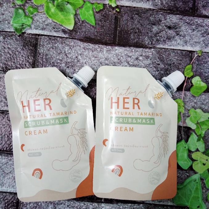 2-ซอง-เบบี้เฮอ-her-natural-tamarind-scrub-amp-mask-ครีมพอก-ขัดผิว-เนื้อมะขามแท้-ปริมาณสุทธิ-50-กรัม