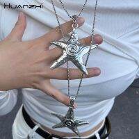 โลหะบุคลิกภาพที่พูดเกินจริง Big Pentagram Star สร้อยคอจี้สำหรับผู้หญิง Unisex Y2K เครื่องประดับ Hip - Hop Punk เสื้อกันหนาวใหม่-ioec53 shop