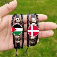 Palestine Denmark National Flag Bracelet Leather Wristband Afghanistan Bahrain Portugal Sweden France Arabia Glass Jewelry Gift  Power Points  Switche