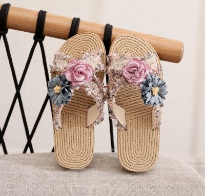 Ins summer new children a word procrastinates girls national beach shoe pinches sandals to female flower slippers