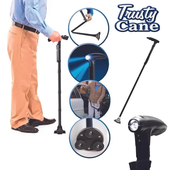 Trusty Cane Folding Walking Triple Head Pivoting Base With LED Flash ...