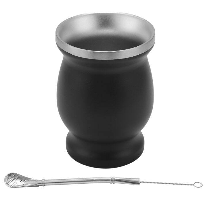 Yerba Mate Gourd Set DoubleWall Stainless Steel Mate Tea Cup and Bombilla 8 Ounces Bombillas