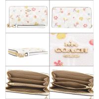 【 COACH 】 White X Pink X Yellow Flower PVC Full Version LOGO Zipper Type Carrying Strap Long Clip