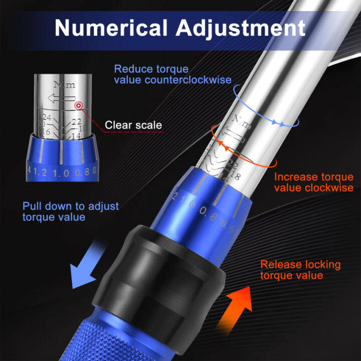ชุดประแจวัดแรงบิดจักรยาน2-24-nm-ชุดประแจวัดแรงบิดคลิ๊บ1-4นิ้วแบบกดที่สามารถปรับได้72ทิศทางแบบคู่สำหรับการบำรุงรักษาจักรยานและรถจักรยานยนต์