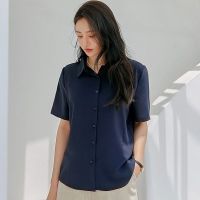 White shirt new summer short sleeve chiffon blouse woman contracted leisure loose big yards of pure color professional shirt women