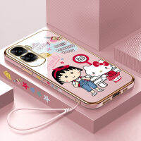 เพื่อเป็นเกียรติแก่90 5G 90 Lite 5G ฟรีสายคล้องการ์ตูน Chibi Marukochan Kity Kity แมวเด็กผู้หญิงเคสชุบขอบสี่เหลี่ยมลายเคสโทรศัพท์เด็กผู้หญิงเคสโทรศัพท์นิ่มสุดหรู