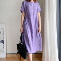 Korean Style Summer Dress Women Maxi Cotton Midi Dress Labuh Plus Size Women Summer Casual Plain Big Size Knee Length Dress