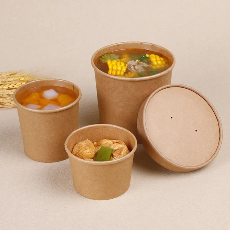 50Pcs 8 Ounce Kraft Paper Soup Cup Disposable Meal Prep Containers Food  Packaging Takeout Bowl without Lids