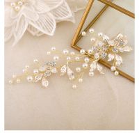 ❍ JLZXSY Handmade Light Gold Alloy Leaf Flower Bridal Headwear Forest Branches Design Pearl Crystal Side Clip Wedding Headpiece