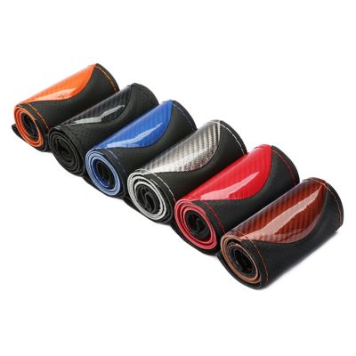 【YF】 Crystal Carbon Fiber Fashion Sports Hand-stitched Steering Wheel Cover Car Non-slip Leather Braid For