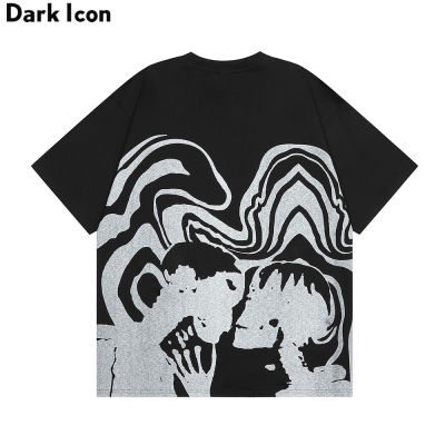 Dark Icon Summer Ins Printed Short Sleeve T-shirt Mens Fashion Brand Loose Couple Casual Top
