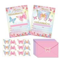 5/10pcs Pink Purple Butterfly Invitation Card Envelope Butterfly Stickers Girls Birthday Party Decors Baby Shower Wedding Supply