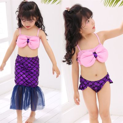 ชุดว่ายน้ำเด็กผู้หญิงหางนางเงือก เซ็ต 3 ชิ้น Princess Baby Split Bikini Mermaid Costume