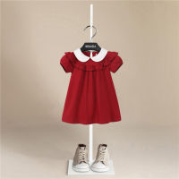 Summer New Red Childrens Dress Cotton Sweet and Cute Princess Dress Girl Childrens Dress Skirt Lace Fresh Childrens Dress