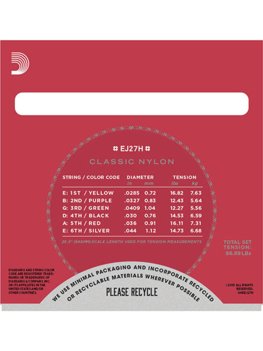 daddario-สายกีต้าร์คลาสสิค-classic-guitar-string-รุ่น-ej-27h-high-tension