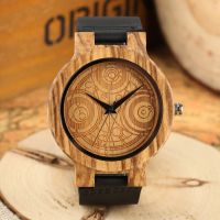 Wood Watch Compass Dial Pattern Quartz Watch Wood Mens Clock Gifts with Black Genuine Leather Reloj Hombre reloj madera hombre