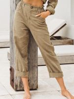 Cotton Linen Calf Pants Summer High Waist Button Pocket Harem Pants Women Loose Trousers YLXY682