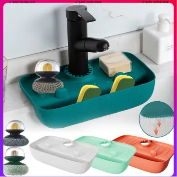 Cheap 3Pcs Draining Mat Multifunctional Quick Drying Kitchen Sink Organizer Tray  Silicone Sponge Soap Dispenser Caddy Bathroom Counter Supplies