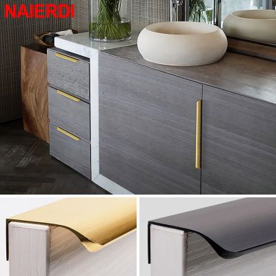 NAIERDI Hidden Cabinet Pulls Gold Black Drawer Knobs Long Pull Hidden Handles Aluminum Alloy Kitchen Cupboard Furniture Hardware