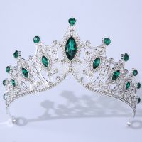 Gorgeous Silver Color Green Purple Crystal Bridal Tiaras Crown Rhinestone Pageant Prom Diadem Headbands Wedding Hair Accessories